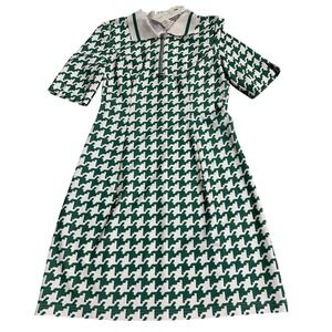 PAPIER Urban Image Green & Off White Houndstooth Quarter Zip Polo Dress  Size S